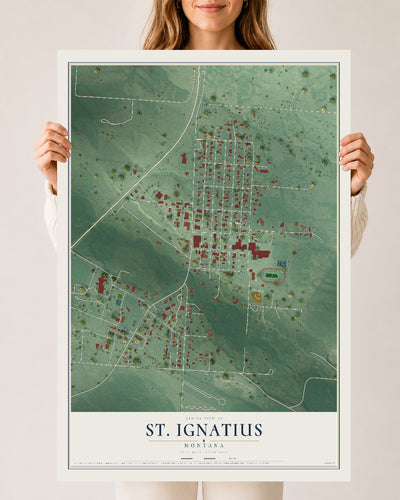 Map of St. Ignatius, Montana, 24 x 36 inch unframed archival matte print