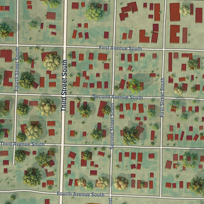 Close-up of the map of Stanford, Montana print showing street and building detail