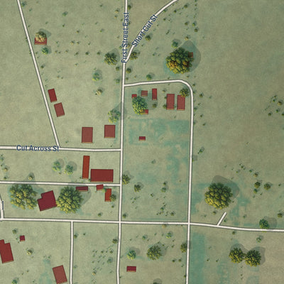 Second close-up of the map of Stanford, Montana print showing more streets and buildings