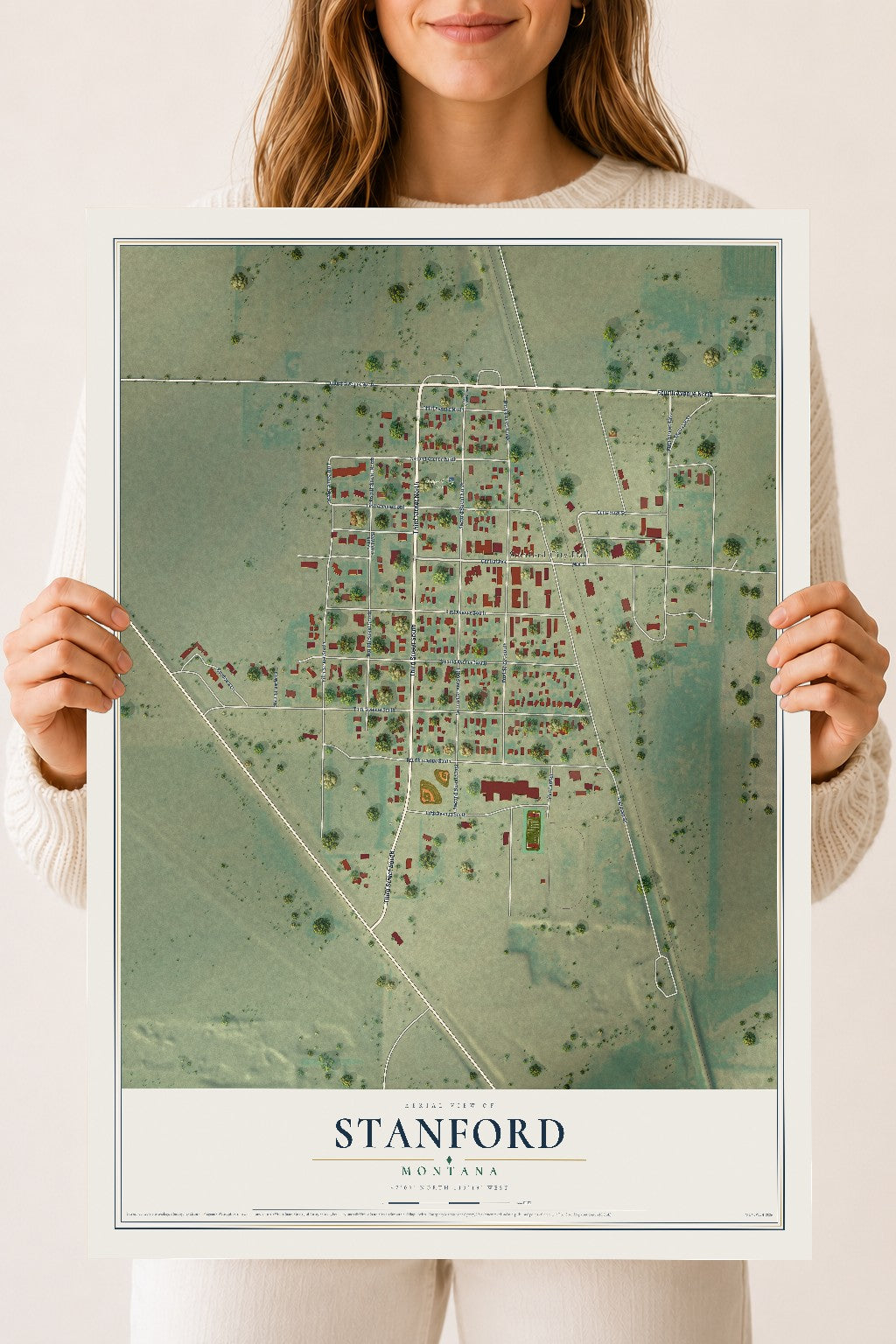 Map of Stanford, Montana, 18 x 24 inch unframed archival matte print