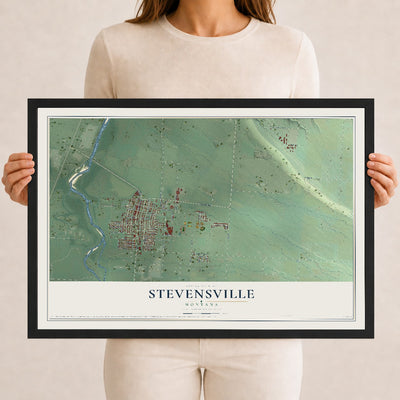 Map of Stevensville, Montana, 12 x 18 inch print in a black wood frame
