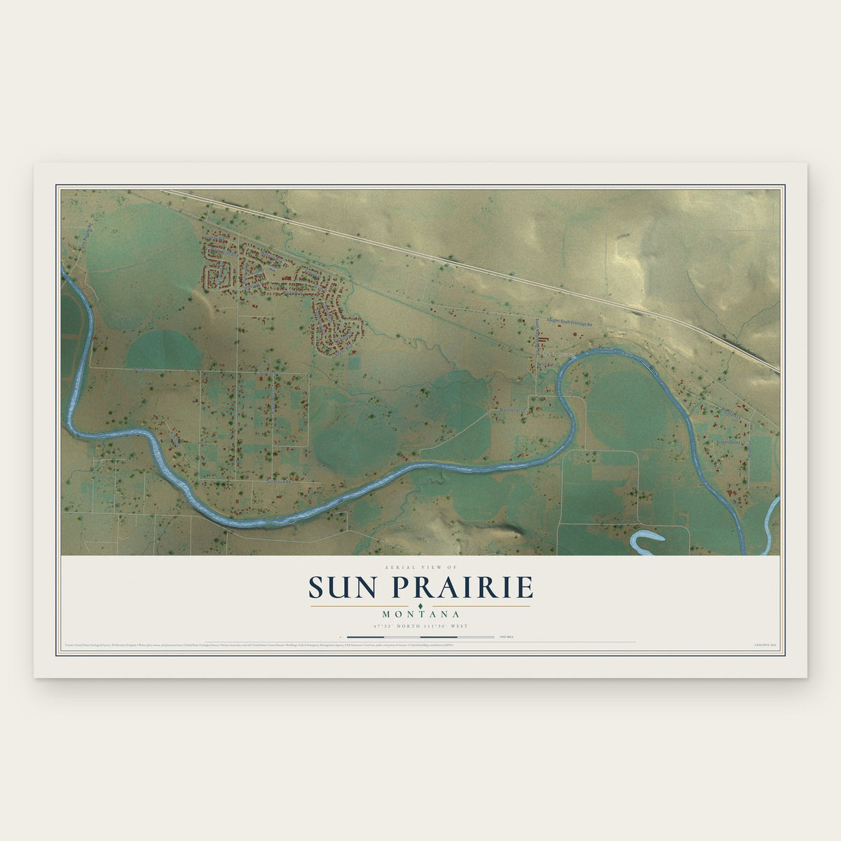 Sun Prairie, Montana map print, the full design