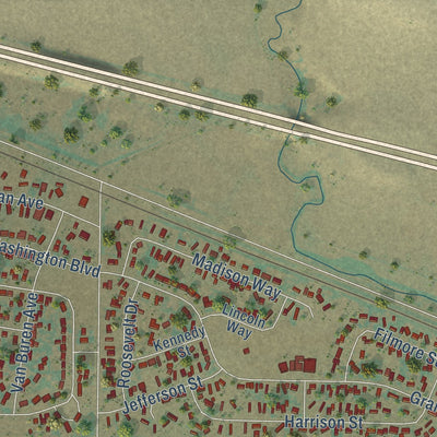 Close-up of the map of Sun Prairie, Montana print showing street and building detail