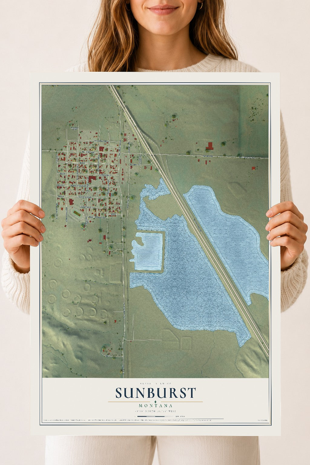 Map of Sunburst, Montana, 18 x 24 inch unframed archival matte print