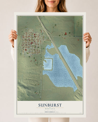 Map of Sunburst, Montana, 24 x 36 inch unframed archival matte print