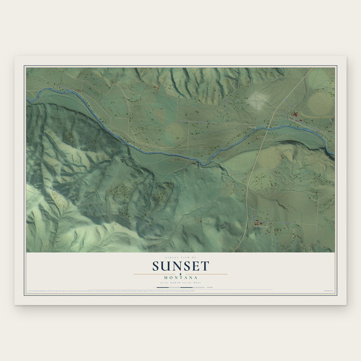 Sunset, Montana map print, the full design