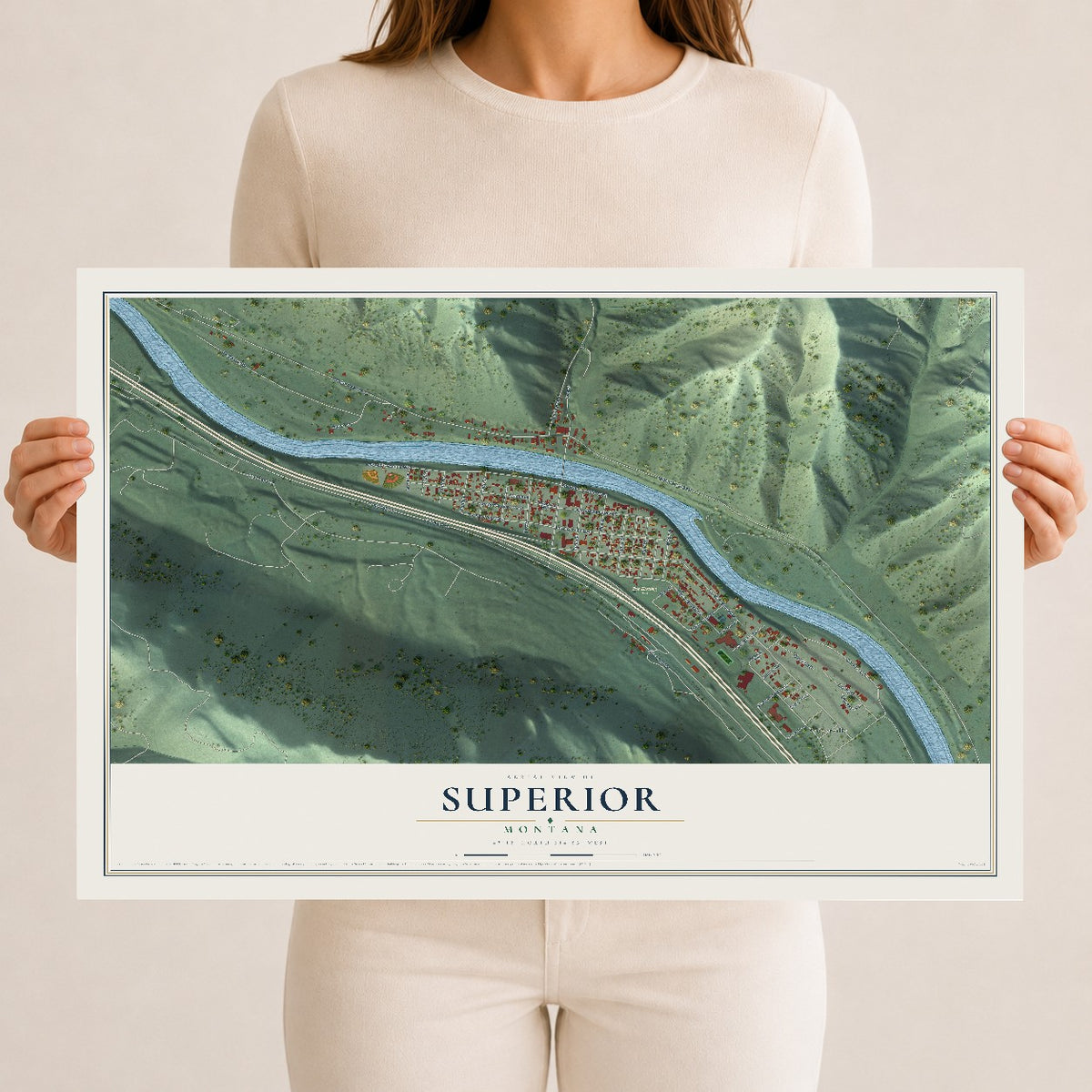 Map of Superior, Montana, 12 x 18 inch unframed archival matte print
