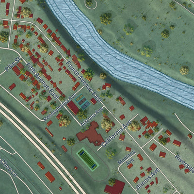Second close-up of the map of Superior, Montana print showing more streets and buildings