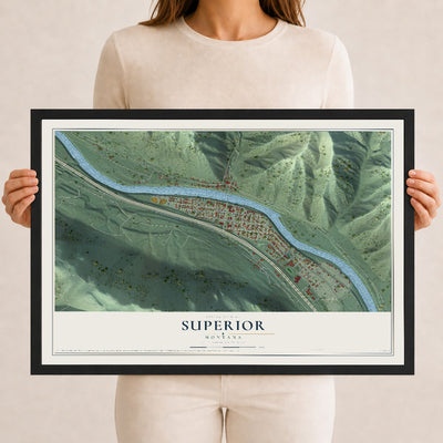 Map of Superior, Montana, 12 x 18 inch print in a black wood frame