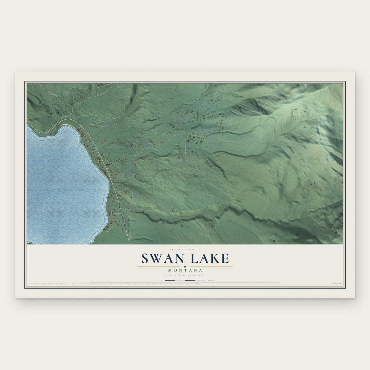 Swan Lake, Montana map print, the full design