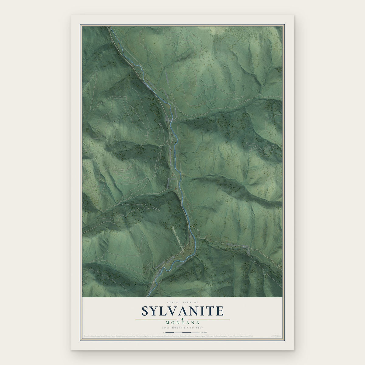 Sylvanite, Montana map print, the full design