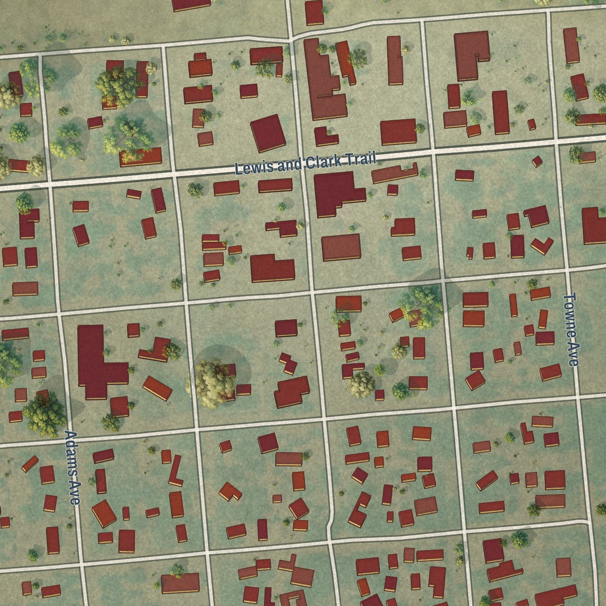 Close-up of the map of Terry, Montana print showing street and building detail