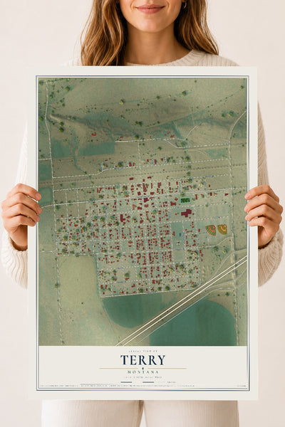 Map of Terry, Montana, 18 x 24 inch unframed archival matte print