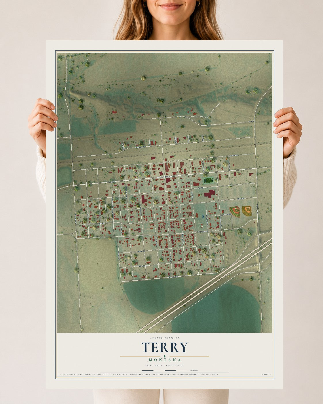 Map of Terry, Montana, 24 x 36 inch unframed archival matte print