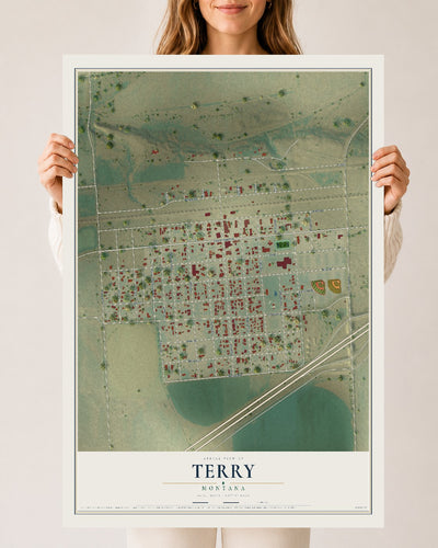Map of Terry, Montana, 24 x 36 inch unframed archival matte print