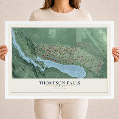 Map of Thompson Falls, Montana, 18 x 24 inch print in a white wood frame