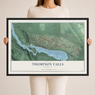 Map of Thompson Falls, Montana, 24 x 36 inch print in a black wood frame