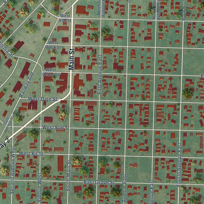 Close-up of the map of Three Forks, Montana print showing street and building detail