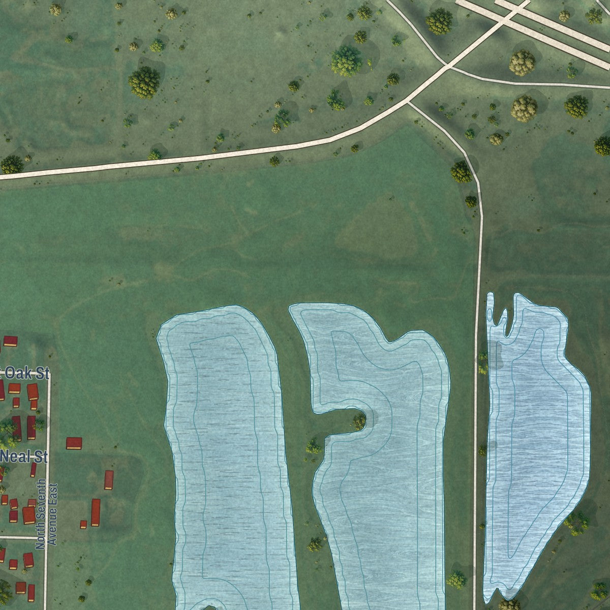 Second close-up of the map of Three Forks, Montana print showing more streets and buildings