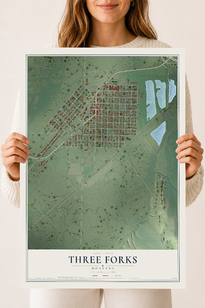 Map of Three Forks, Montana, 18 x 24 inch unframed archival matte print
