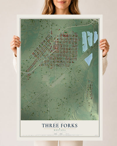 Map of Three Forks, Montana, 24 x 36 inch unframed archival matte print