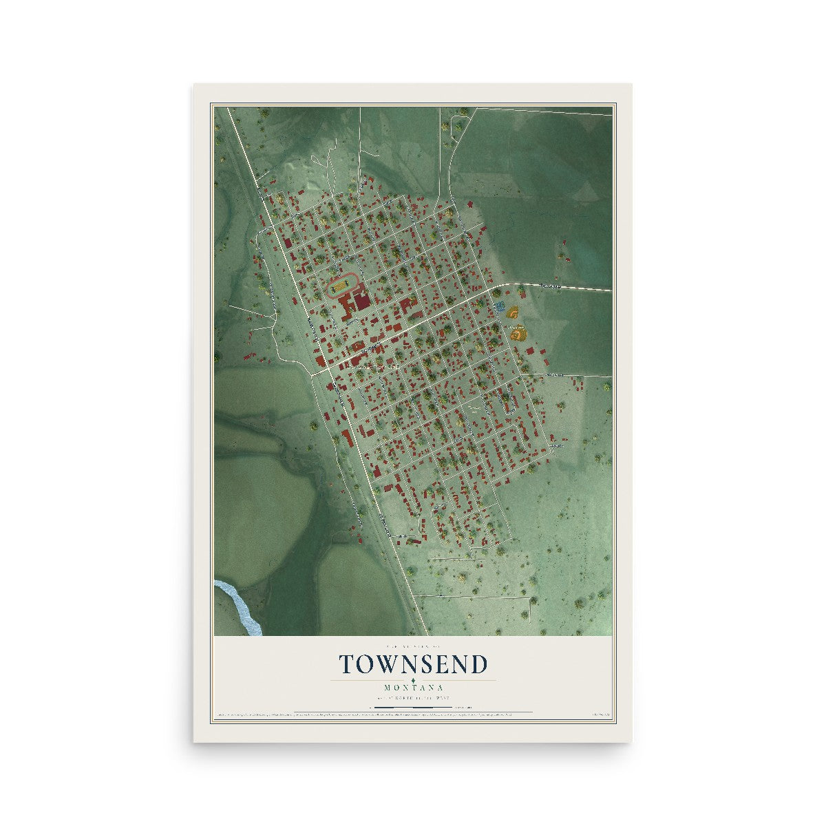 Map of Townsend, Montana, 12 x 18 inch unframed archival matte print