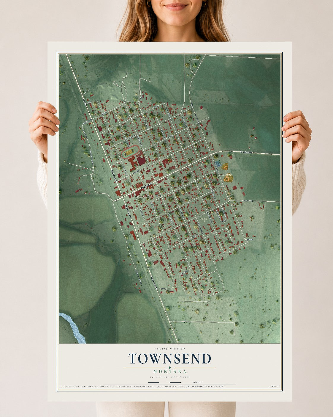 Map of Townsend, Montana, 24 x 36 inch unframed archival matte print