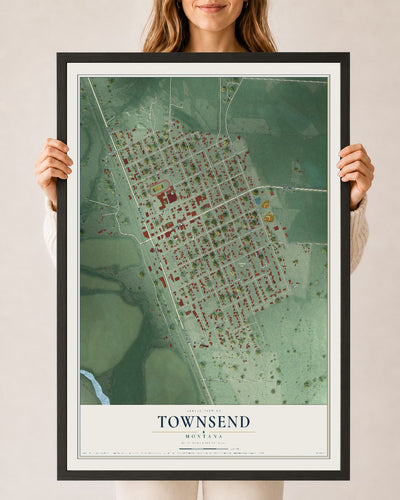 Map of Townsend, Montana, 24 x 36 inch print in a black wood frame