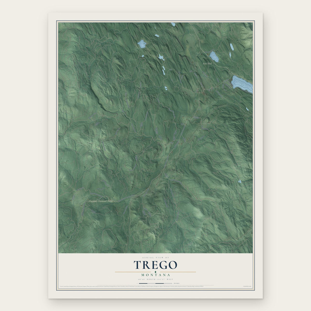 Trego, Montana map print, the full design