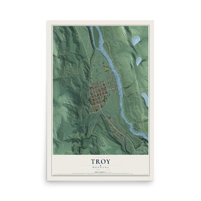 Map of Troy, Montana, 12 x 18 inch unframed archival matte print