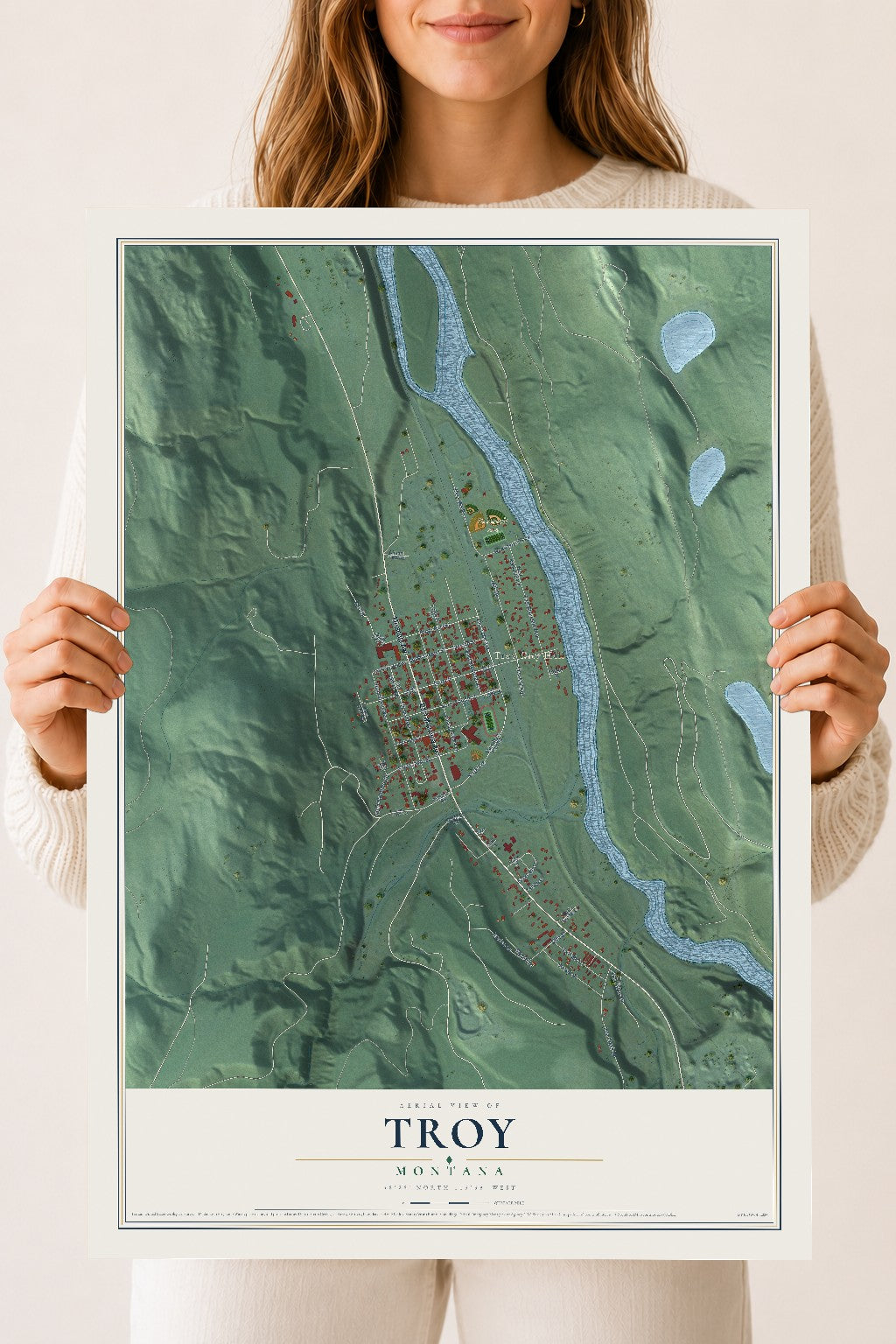 Map of Troy, Montana, 18 x 24 inch unframed archival matte print