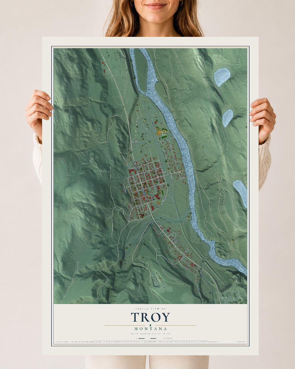 Map of Troy, Montana, 24 x 36 inch unframed archival matte print
