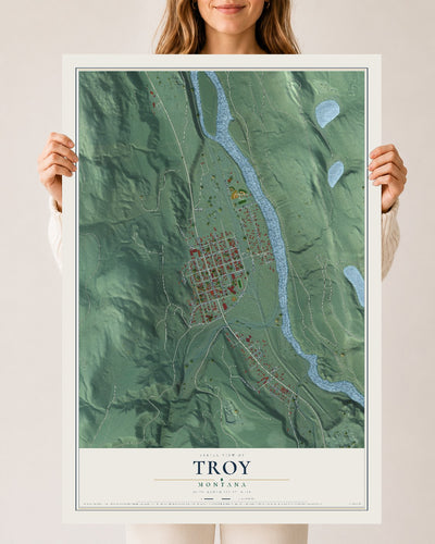 Map of Troy, Montana, 24 x 36 inch unframed archival matte print