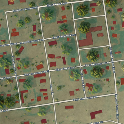 Close-up of the map of Turner, Montana print showing street and building detail