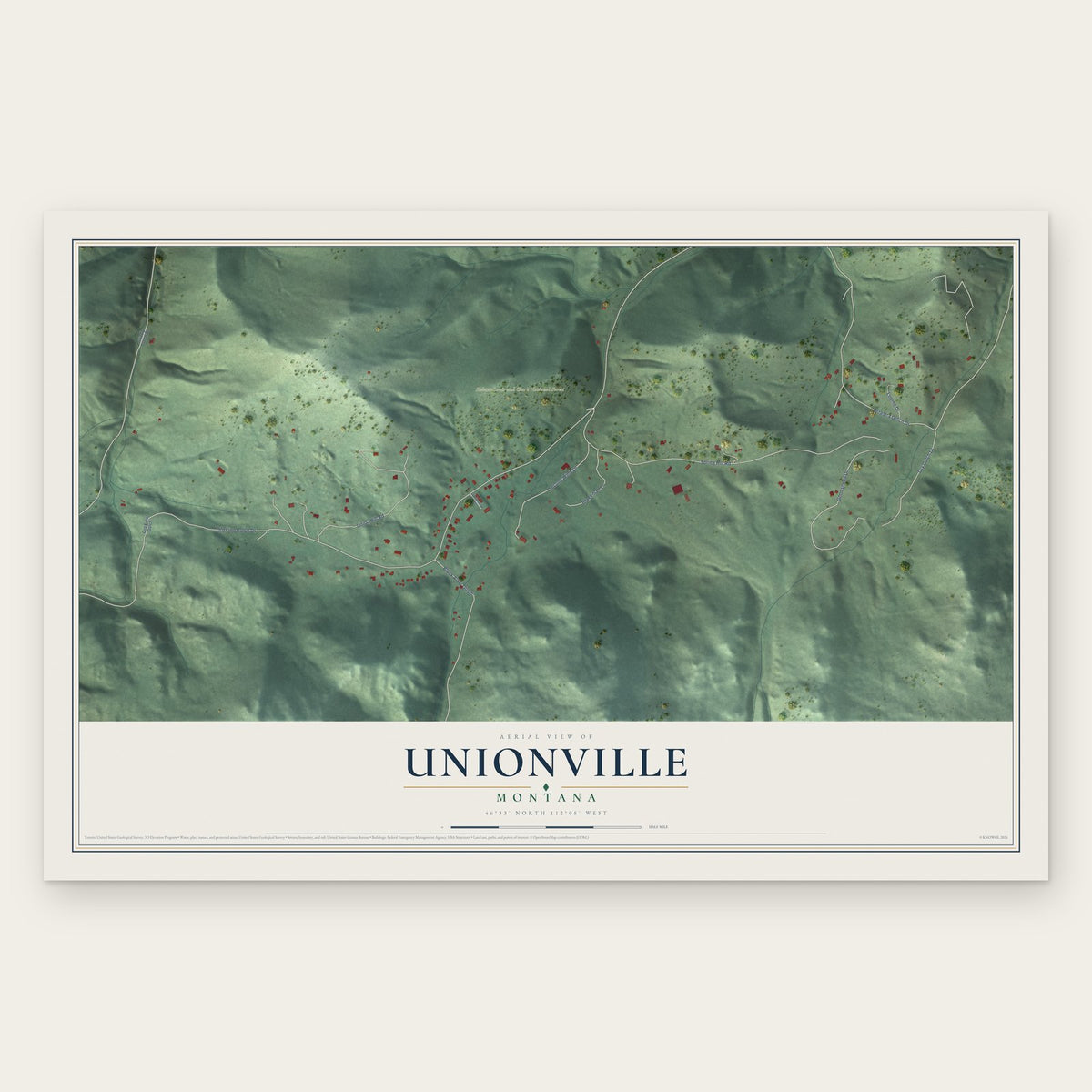 Unionville, Montana map print, the full design