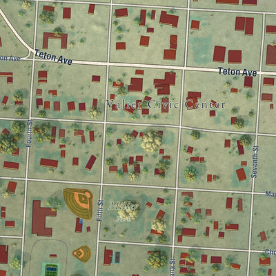 Close-up of the map of Valier, Montana print showing street and building detail