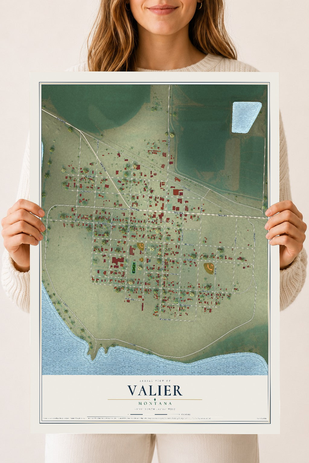 Map of Valier, Montana, 18 x 24 inch unframed archival matte print