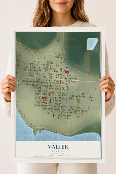 Map of Valier, Montana, 18 x 24 inch unframed archival matte print
