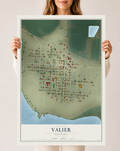 Map of Valier, Montana, 24 x 36 inch unframed archival matte print