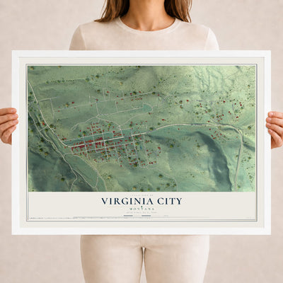 Map of Virginia City, Montana, 18 x 24 inch print in a white wood frame