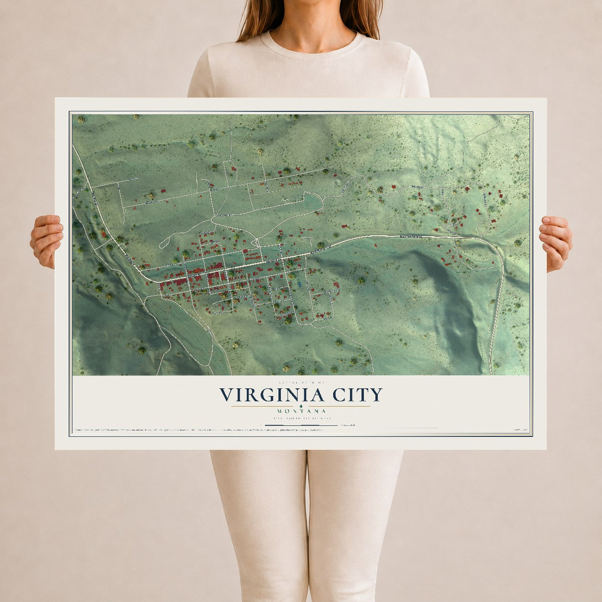 Map of Virginia City, Montana, 24 x 36 inch unframed archival matte print