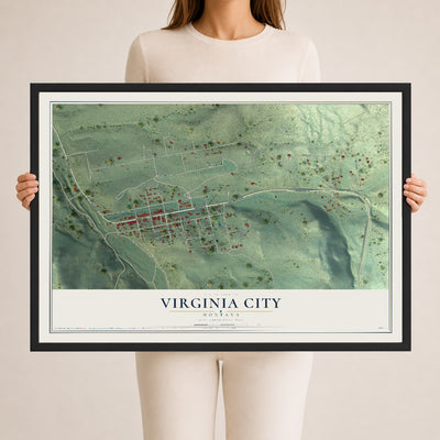 Map of Virginia City, Montana, 24 x 36 inch print in a black wood frame