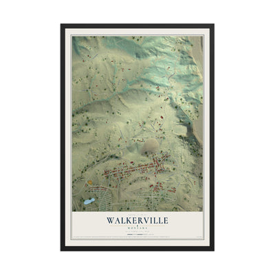 Map of Walkerville, Montana, 12 x 18 inch print in a black wood frame