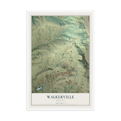 Map of Walkerville, Montana, 12 x 18 inch print in a white wood frame