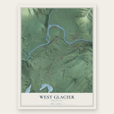 West Glacier, Montana map print, the full design
