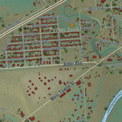 Close-up of the map of West Glendive, Montana print showing street and building detail