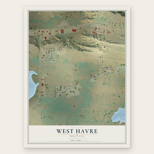 West Havre, Montana map print, the full design