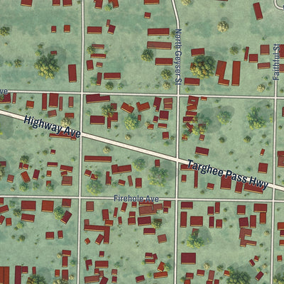 Close-up of the map of West Yellowstone, Montana print showing street and building detail