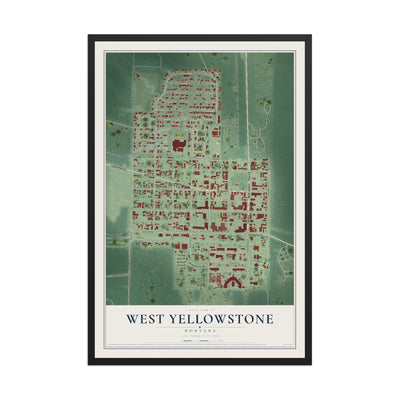 Map of West Yellowstone, Montana, 12 x 18 inch print in a black wood frame