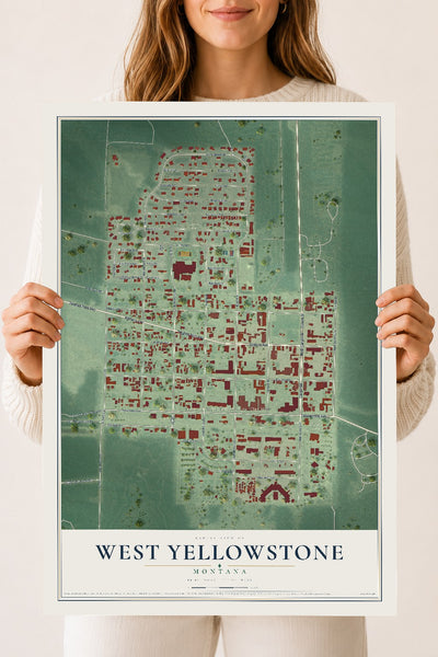Map of West Yellowstone, Montana, 18 x 24 inch unframed archival matte print
